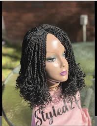 Braided Hair Wig Med Length with Curls
